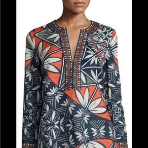 Tory Burch Pottery Print Top Size 2 Orange Blue